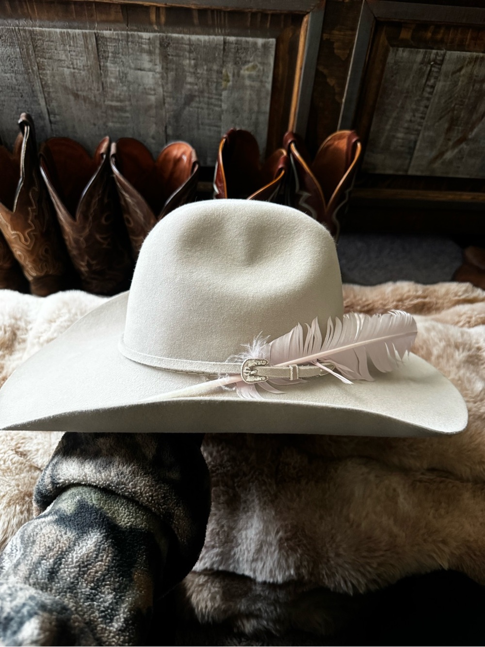 Stetson Cream Western Felt Hat with Feather Accent